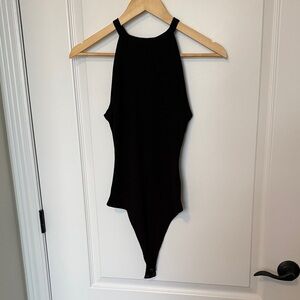 American Eagle Black Waffle Knit High Neck Bodysuit